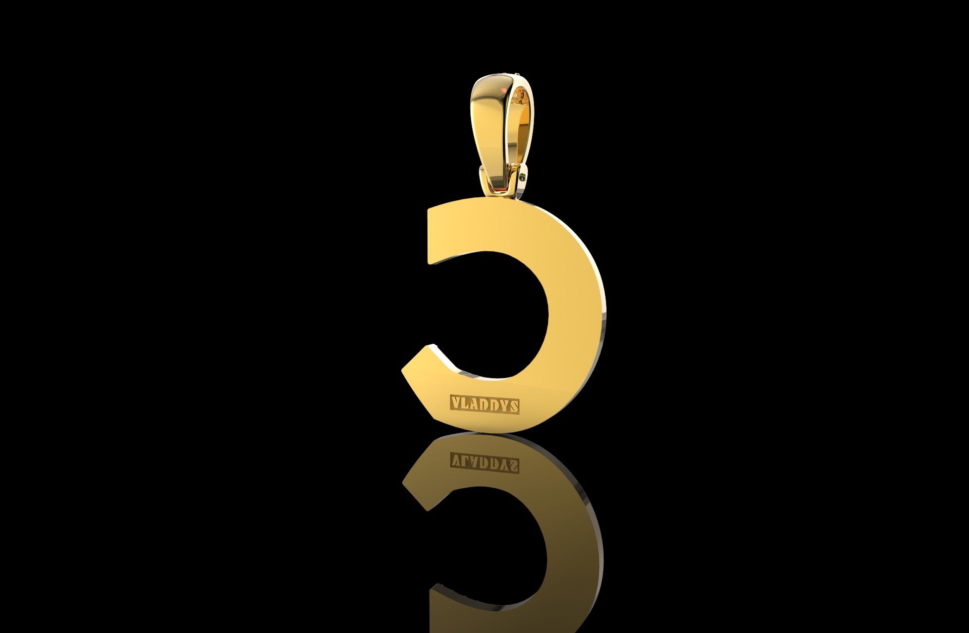 14k 2 tone yellow and white gold double layer initial C diamond pendant