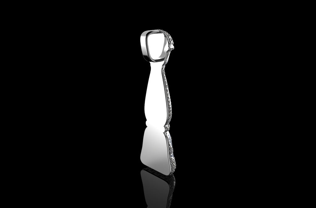 14k white gold custom diamond "azul" bottle pendant with blue enamel