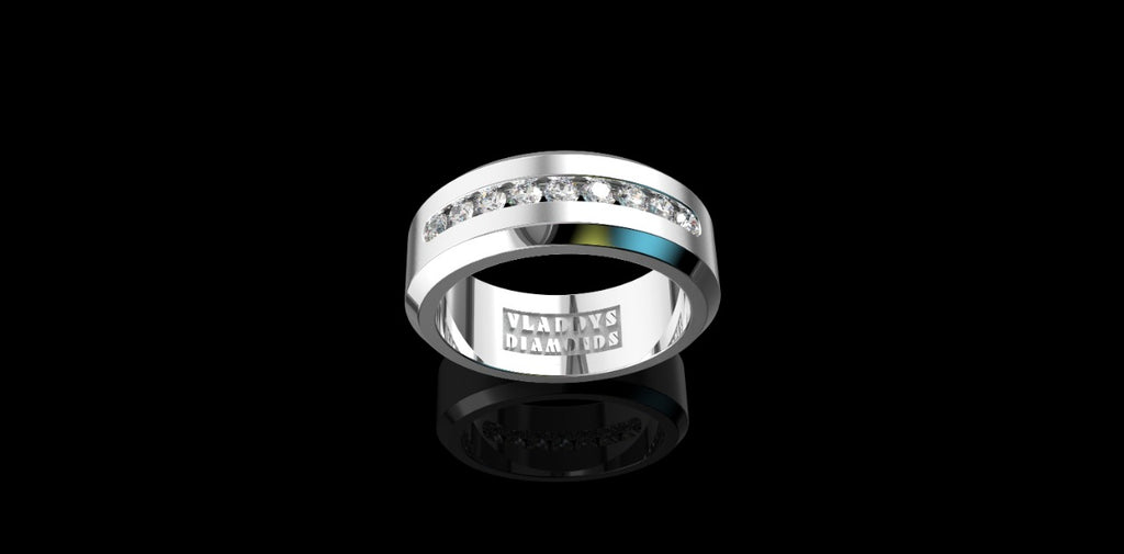 14K WHITE GOLD MENS CUSTOM CHANNEL SET DIAMOND WEDDING BAND RING