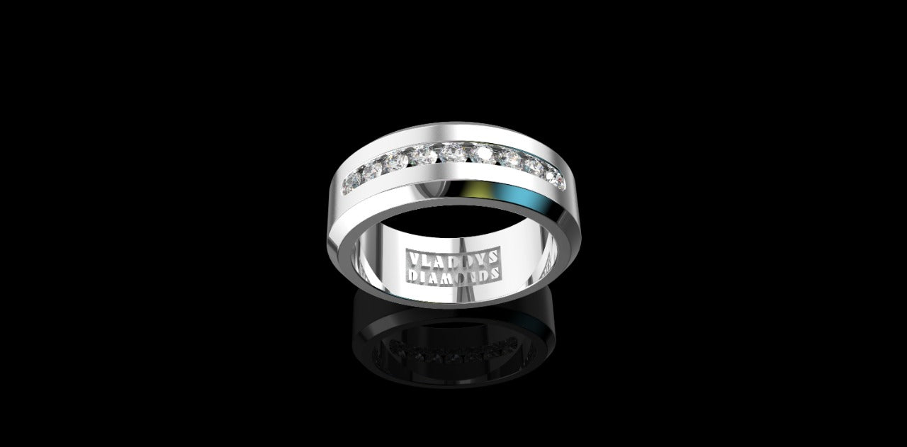 14K WHITE GOLD MENS CUSTOM CHANNEL SET DIAMOND WEDDING BAND RING