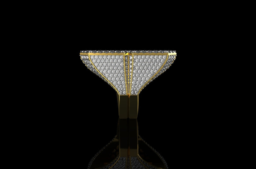 14k yellow gold custom initial "b" style baguette diamond and round diamond ring