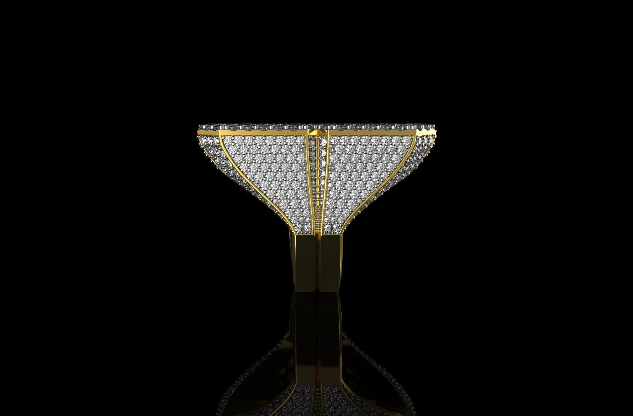 14k yellow gold custom initial "b" style baguette diamond and round diamond ring