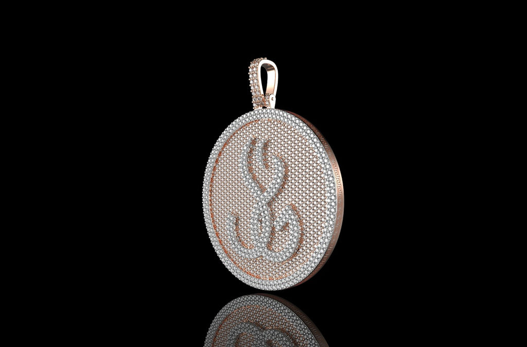 14k 2 tone rose and white gold 3d double layer large round custom diamond pendant