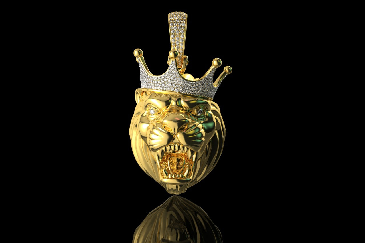 14k Large yellow gold custom diamond Lion pendant