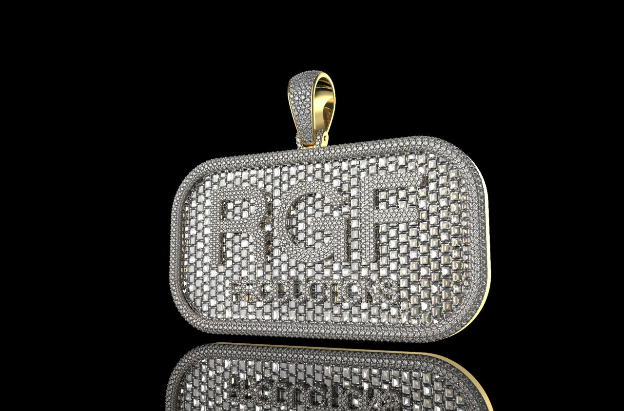 14k 2 tone yellow and white gold custom double layer "rgf" style diamond pendant