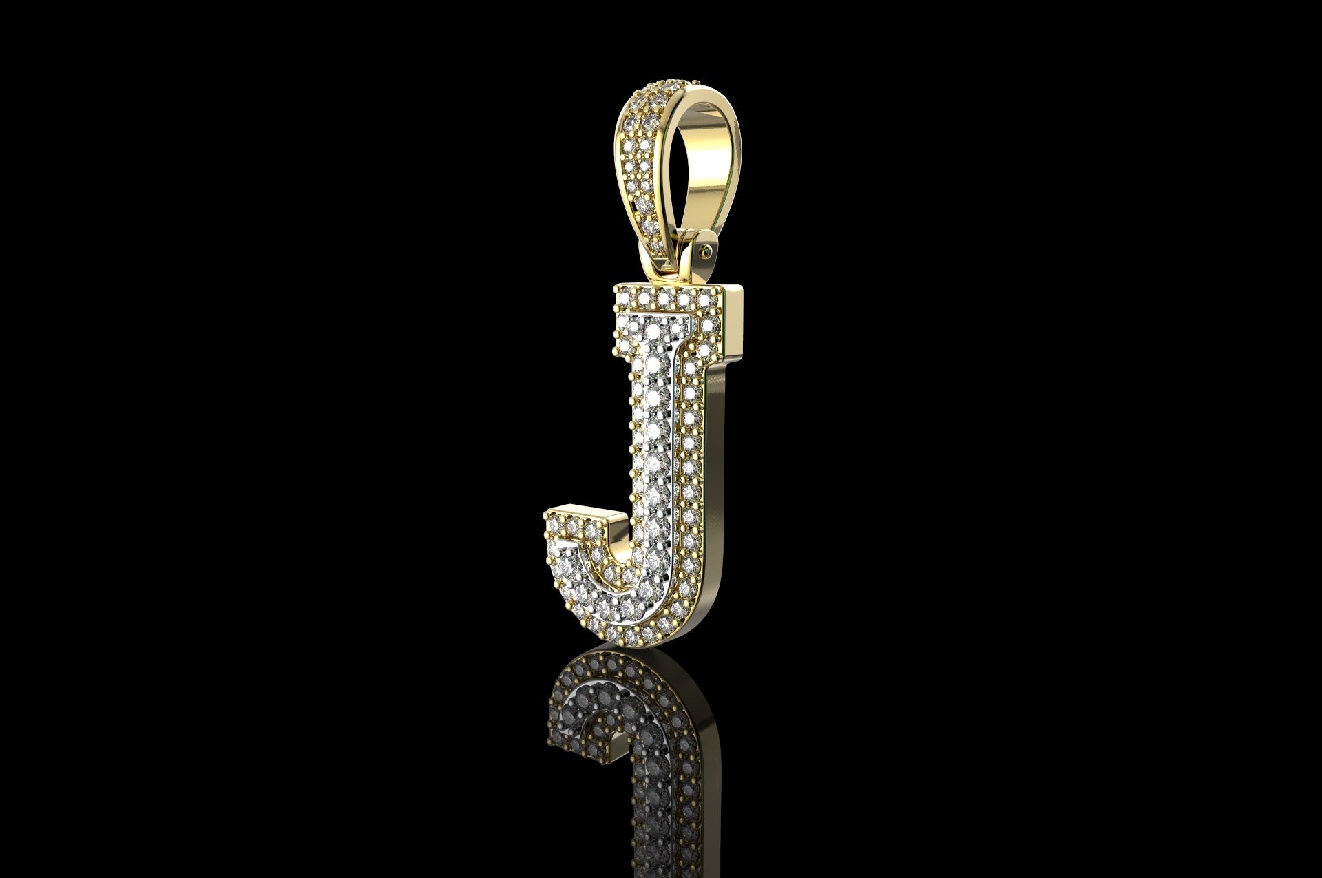 14k 2 tone yellow and white gold double layer initial J diamond pendant