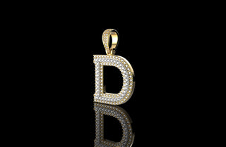 14k 2 tone yellow and white gold double layer initial D diamond pendant