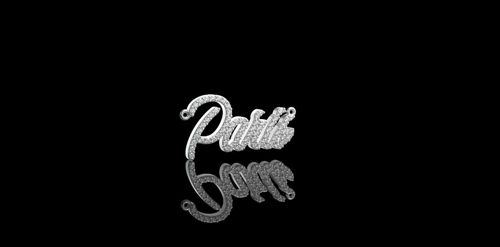 14k white gold Script "Paris" style custom diamond pendant