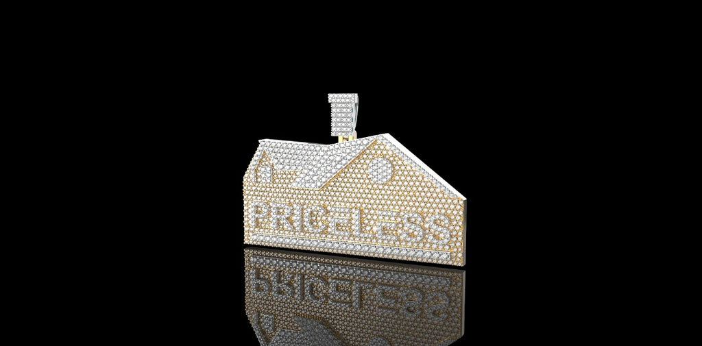 14k 2 tone white and yellow gold custom house priceless style custom diamond pendant