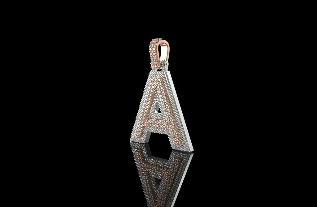 Initial letter A diamond pendant double layer 2 tone