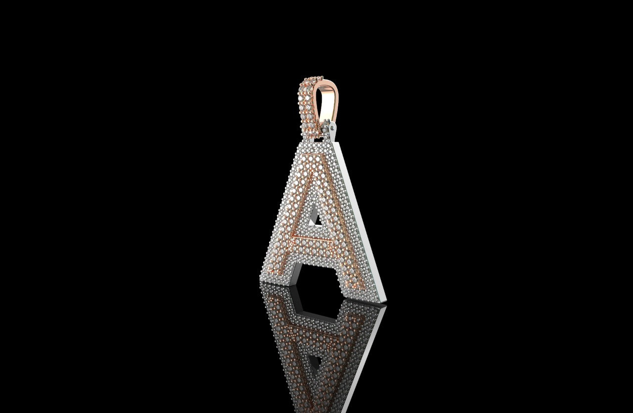 Initial letter A diamond pendant double layer 2 tone