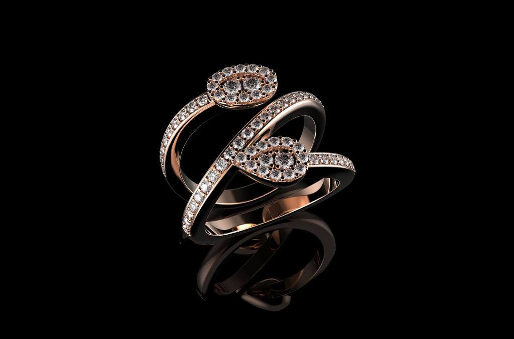 14k rose gold custom pear and oval shape split band diamond ring