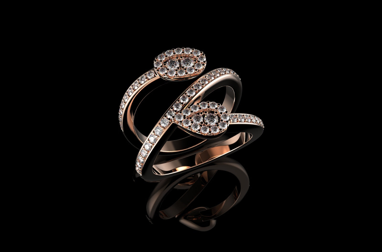 14k rose gold custom pear and oval shape split band diamond ring