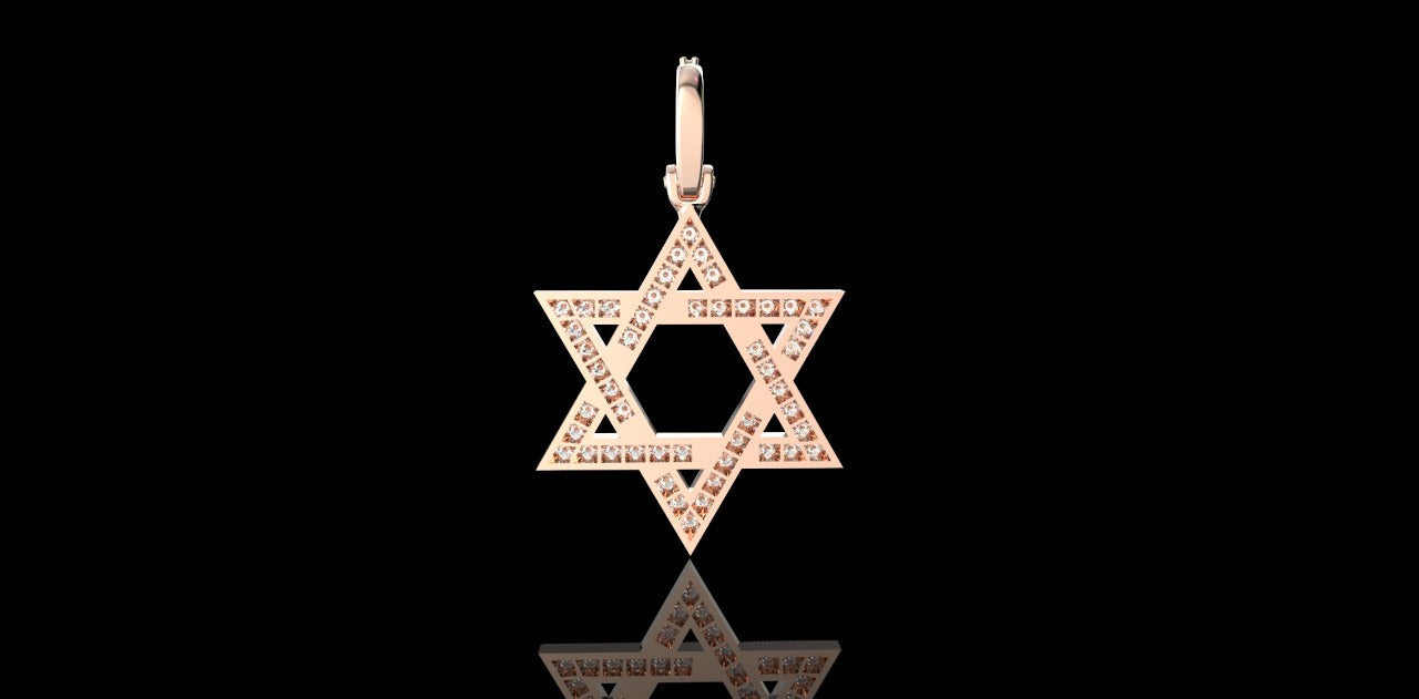 14k rose gold star of david diamond pendant