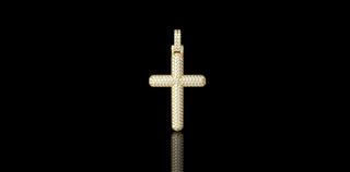 14k yellow gold flower set pave diamond cross pendant