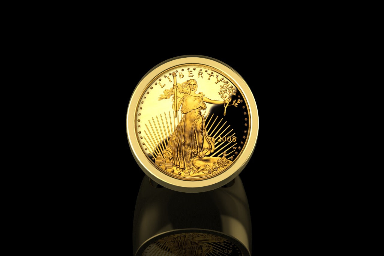 14k yellow gold mens custom liberty coin ring