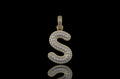14k 2 tone yellow and white gold double layer initial S diamond pendant