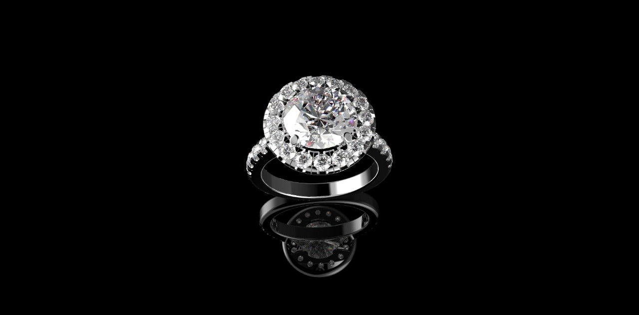 18k white gold round halo diamond engagement ring 5.00cts