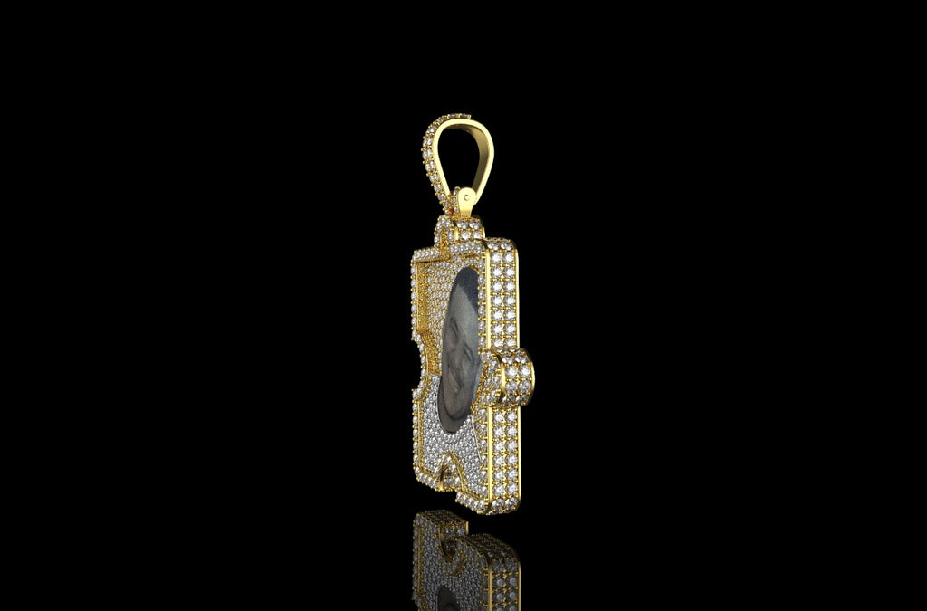 14k yellow gold custom 3d diamond puzzle piece picture pendant