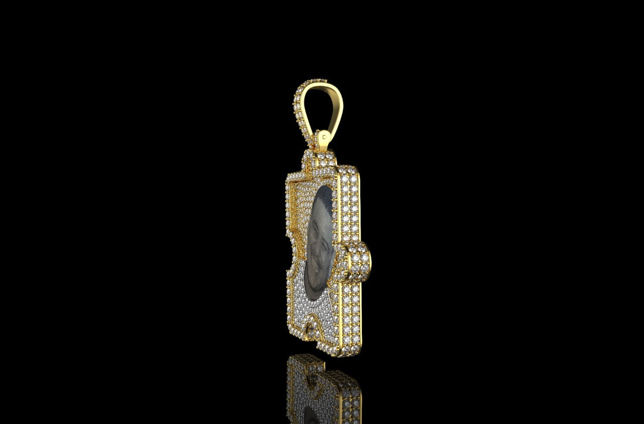14k yellow gold custom 3d diamond puzzle piece picture pendant