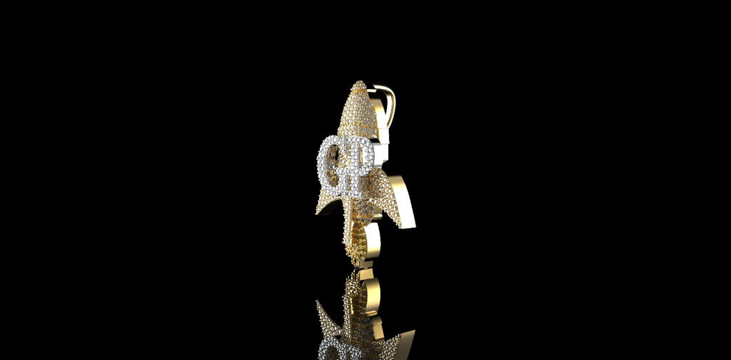 14K 2 TONE YELLOW AND WHITE GOLD "GP ROCKET" STYLE CUSTOM DIAMOND PENDANT