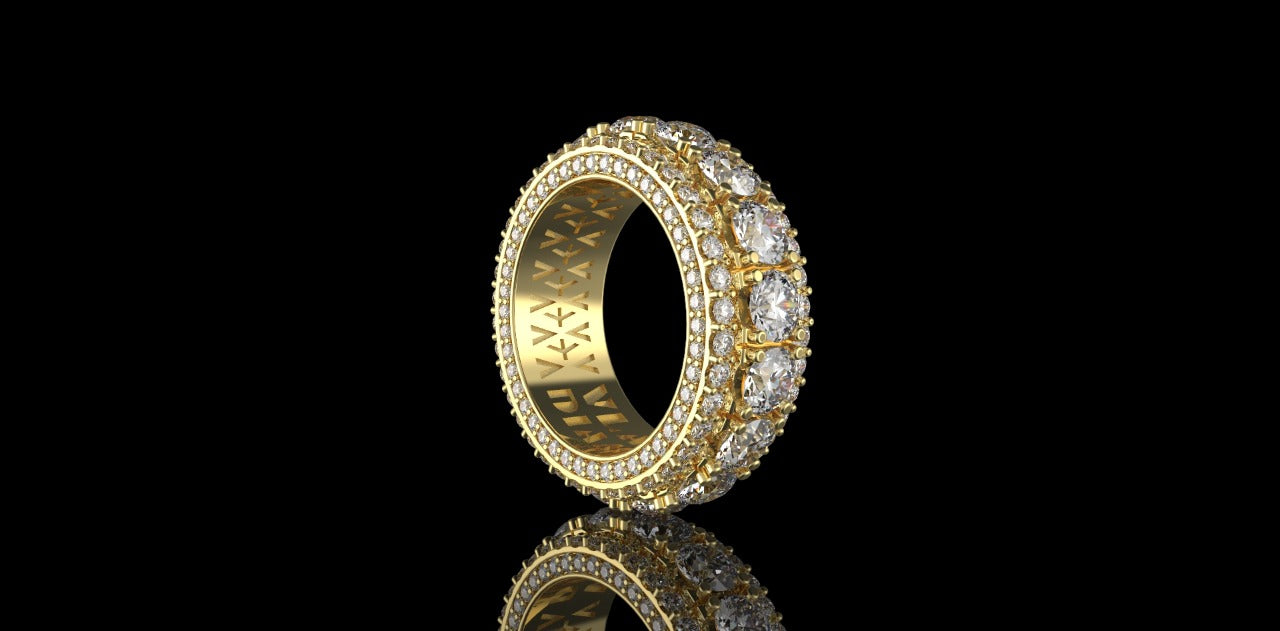 14k yellow gold mens jumbo 3 row diamond eternity band 7.97cts