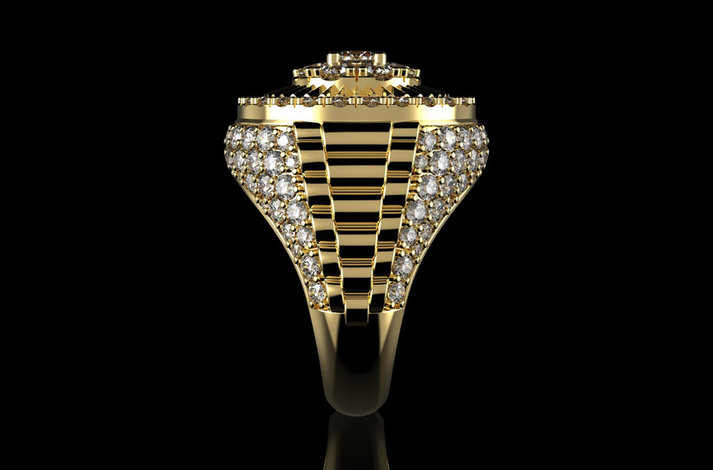 14k yellow gold Rolex inspired ring 4.33cts