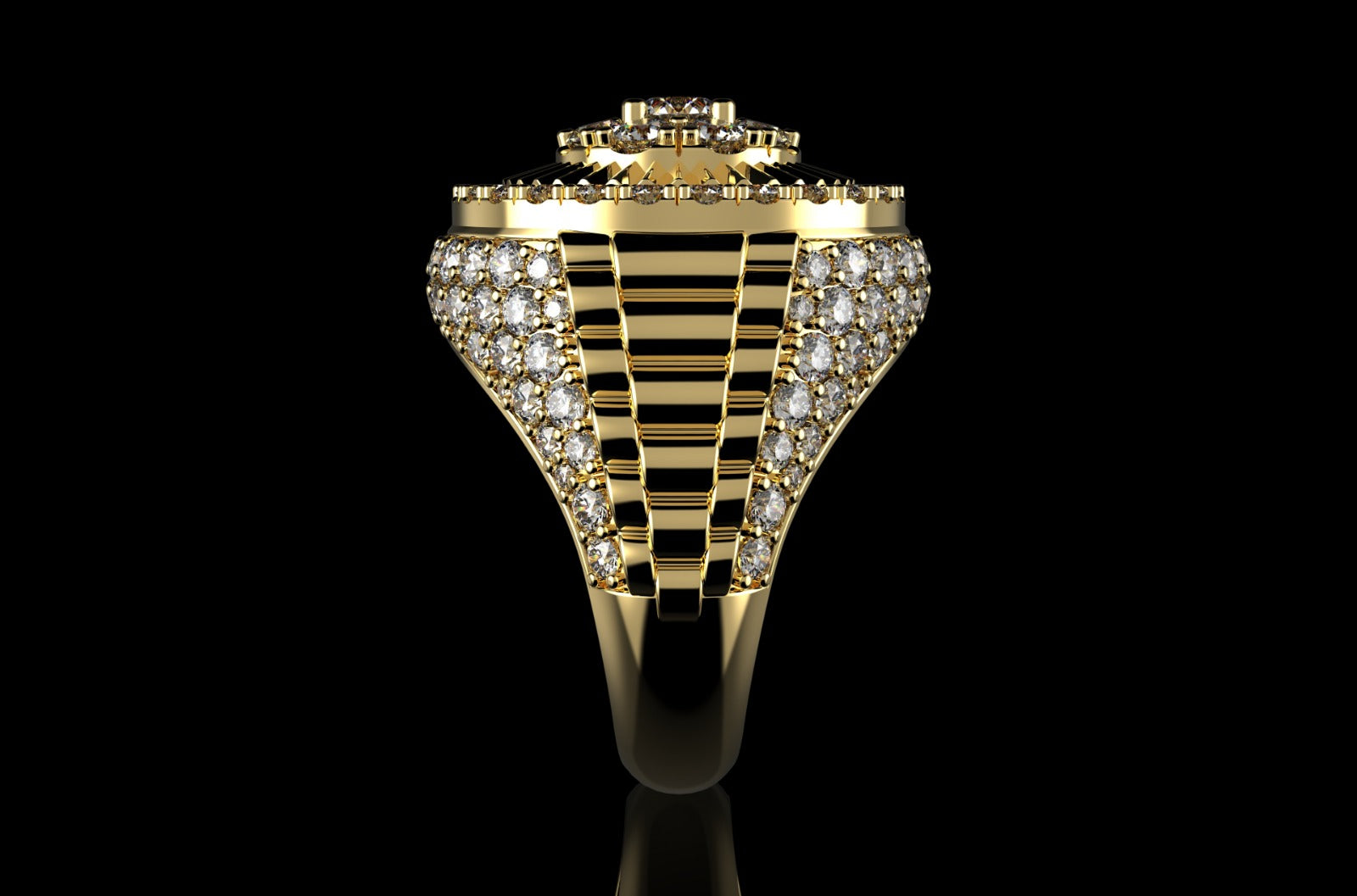 14k yellow gold Rolex inspired ring 4.33cts