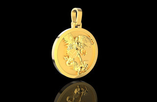 14k yellow gold Saint Michael medallion pendant