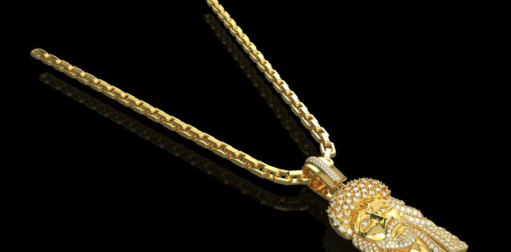 14K YELLOW GOLD CUSTOM DIAMOND JESUS HEAD PENDANT