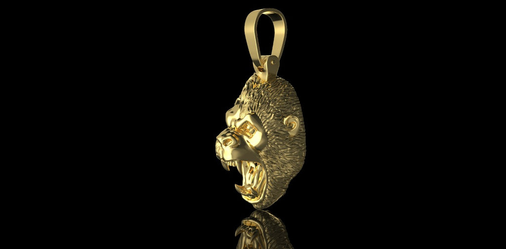14K YELLOW GOLD 3D GORILLA HEAD PENDANT