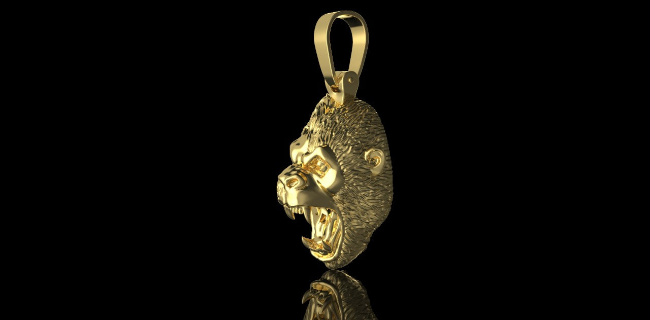14K YELLOW GOLD 3D GORILLA HEAD PENDANT