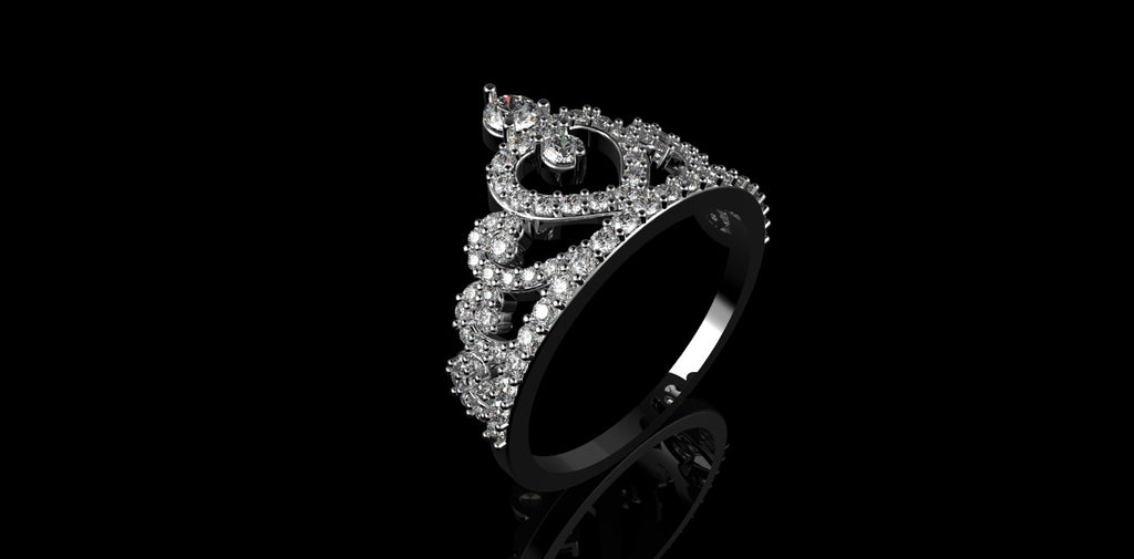 14K WHITE GOLD CUSTOM "HEART CROWN" DIAMOND RING