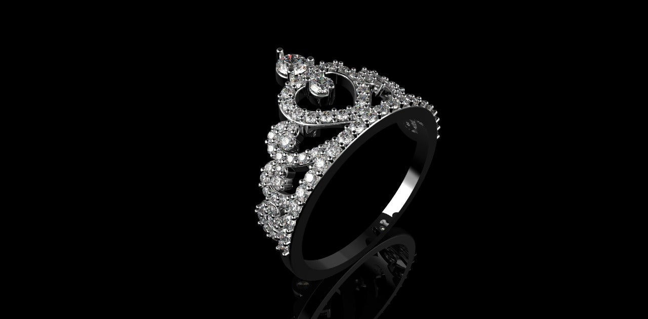 14K WHITE GOLD CUSTOM "HEART CROWN" DIAMOND RING