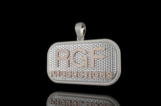 14k 2 tone rose and white gold custom double layer "rgf" style baguette diamond pendant