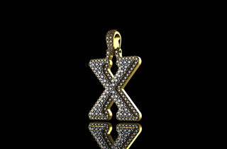 14k 2 tone yellow and white gold double layer initial X diamond pendant