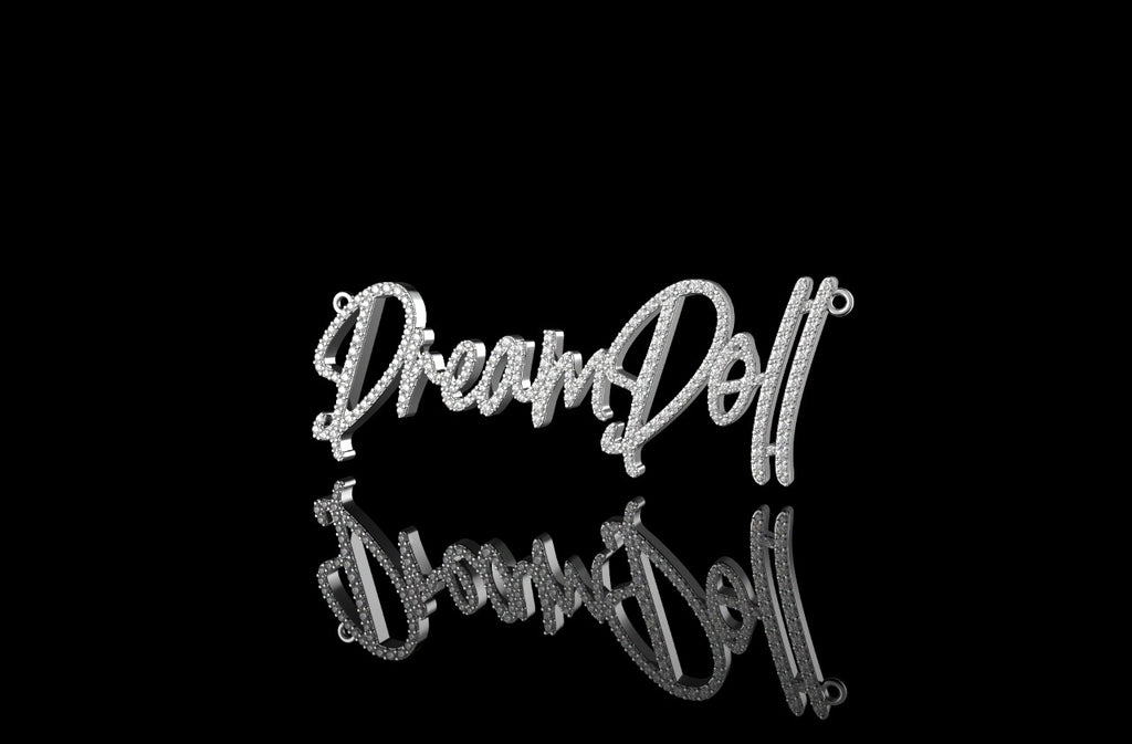 14K WHITE GOLD SINGLE LAYER CUSTOM "DREAMDOLL" STYLE DIAMOND PENDANT