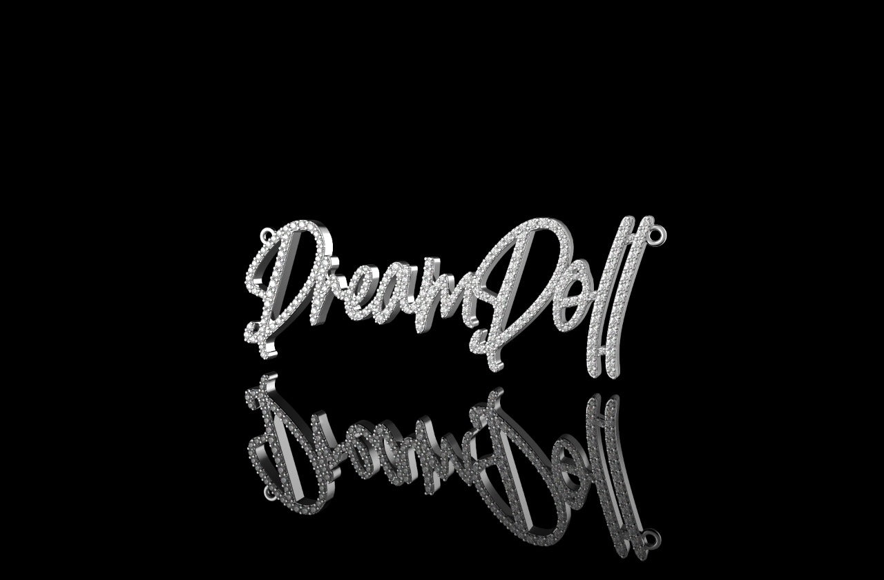 14K WHITE GOLD SINGLE LAYER CUSTOM "DREAMDOLL" STYLE DIAMOND PENDANT