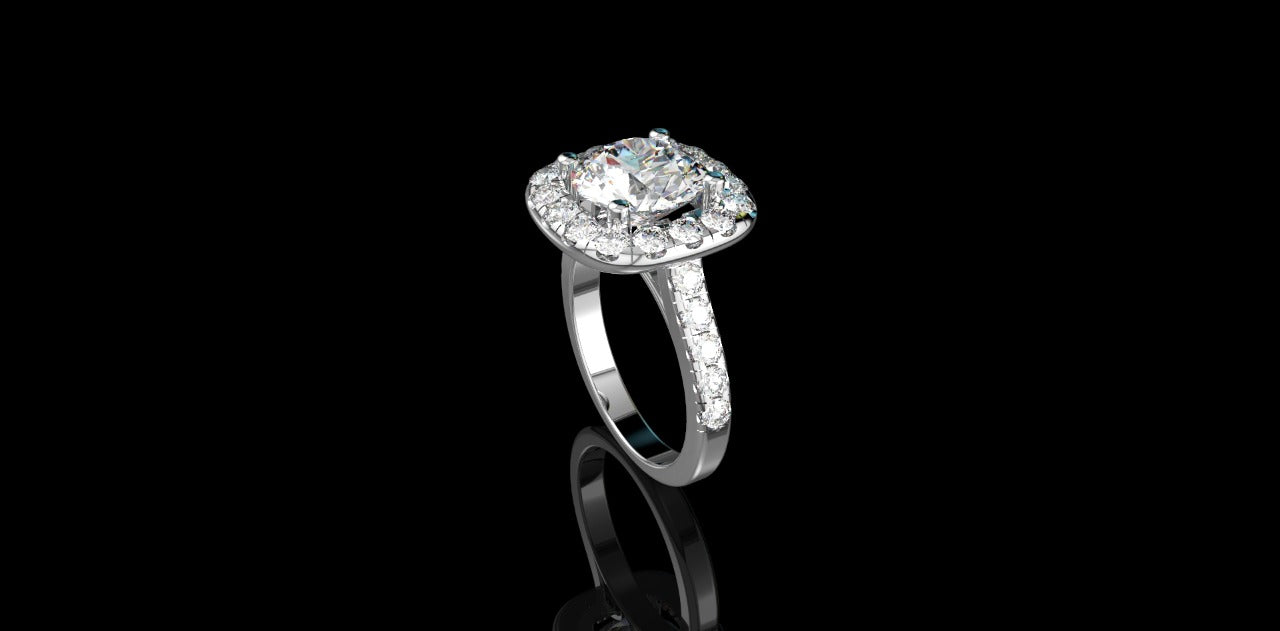 18k white gold cushion halo diamond engagement ring 5.00cts
