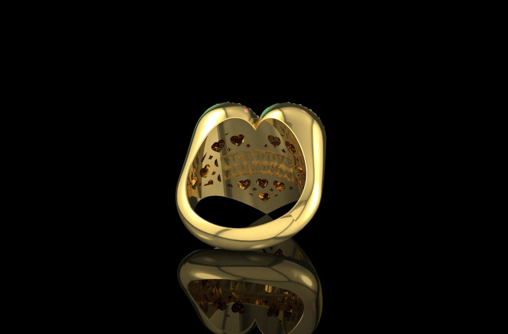 14k 2 tone yellow and white gold 3d bubble heart shape pave diamond ring