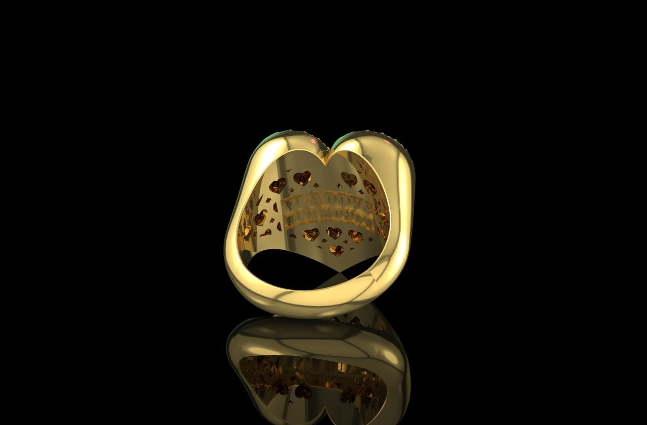 14k 2 tone yellow and white gold 3d bubble heart shape pave diamond ring