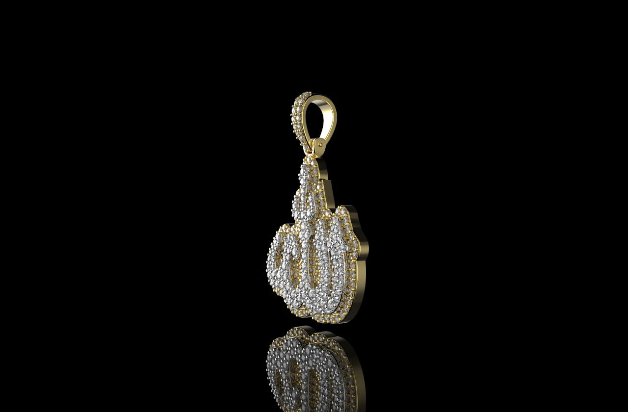 14k 2 tone yellow and white gold medium double layer diamond ALLAH Pendant