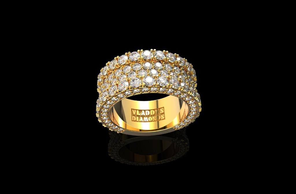 14k yellow gold men's 4 row half way diamond band ring