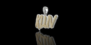 14k 2 tone white and yellow gold double layer "KLUV" style custom diamond pendant