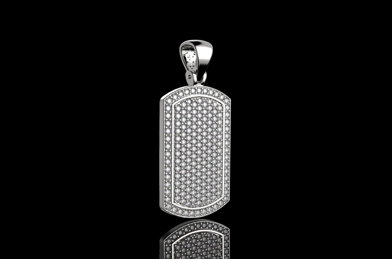 Dog Tag Diamond White Gold Pendant 3.63 CT