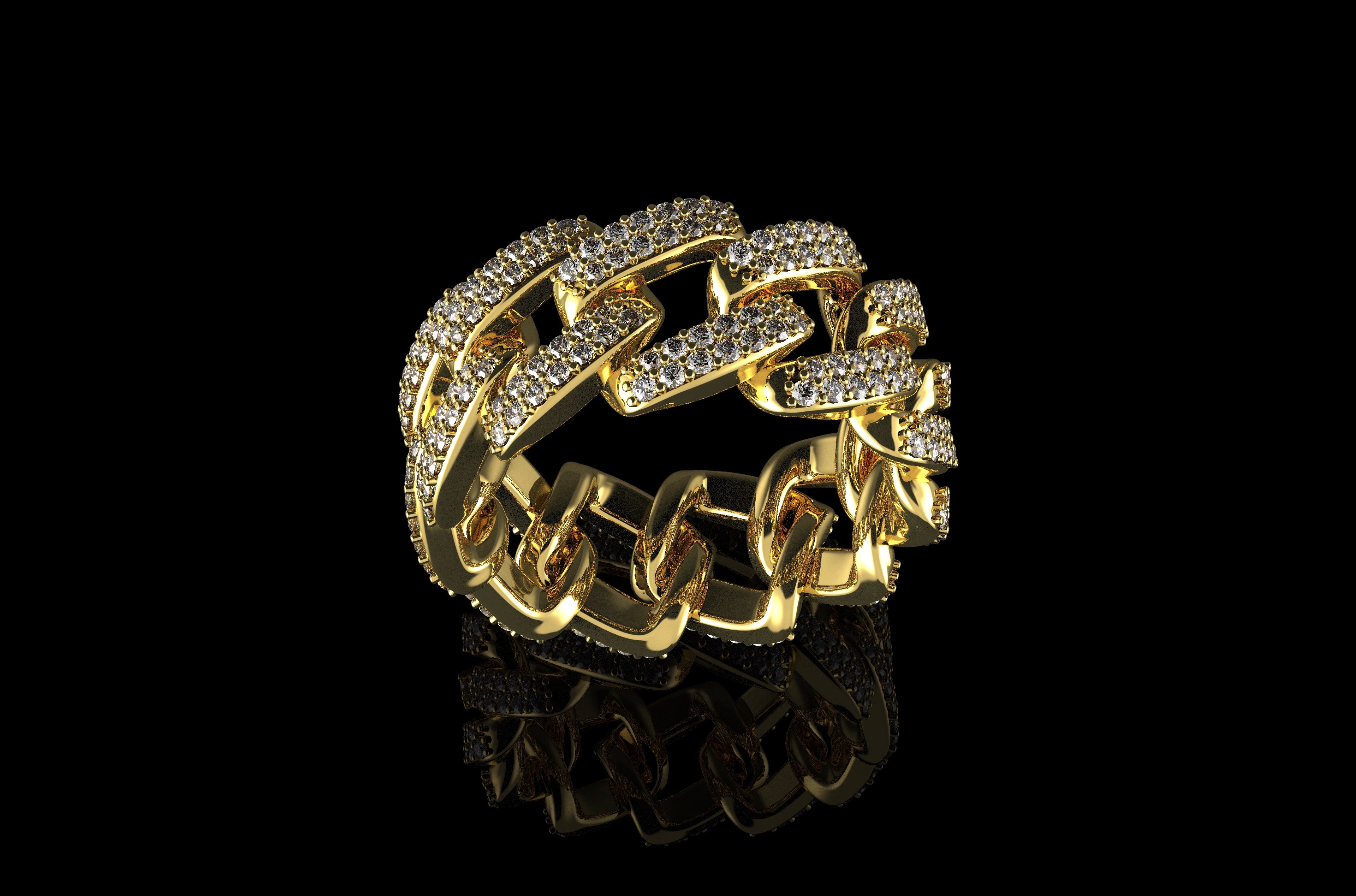 14k yellow gold diamond cuban link eternity ring 1.60cts