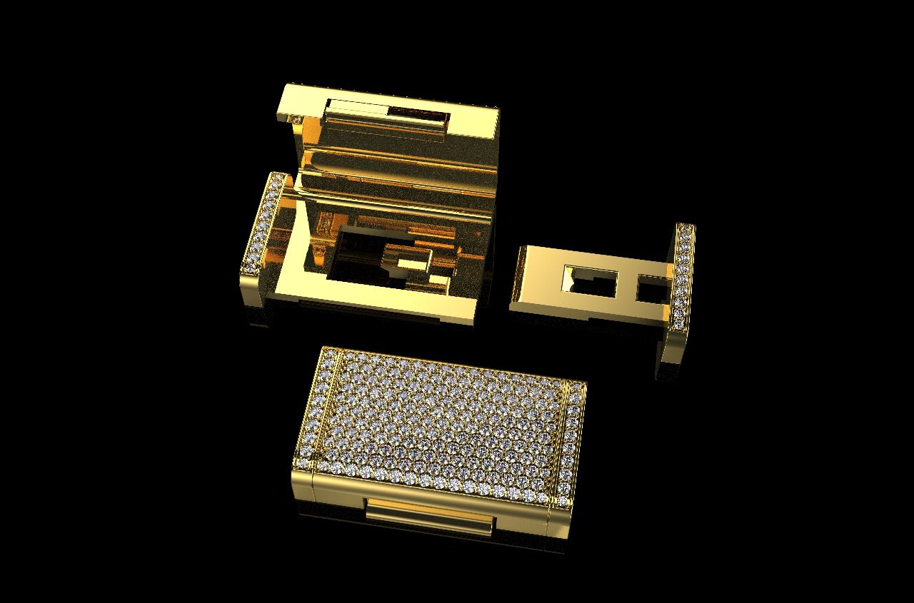14k yellow gold square custom diamond lock large