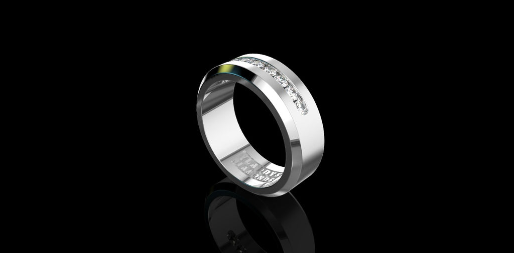 14K WHITE GOLD MENS CUSTOM CHANNEL SET DIAMOND WEDDING BAND RING