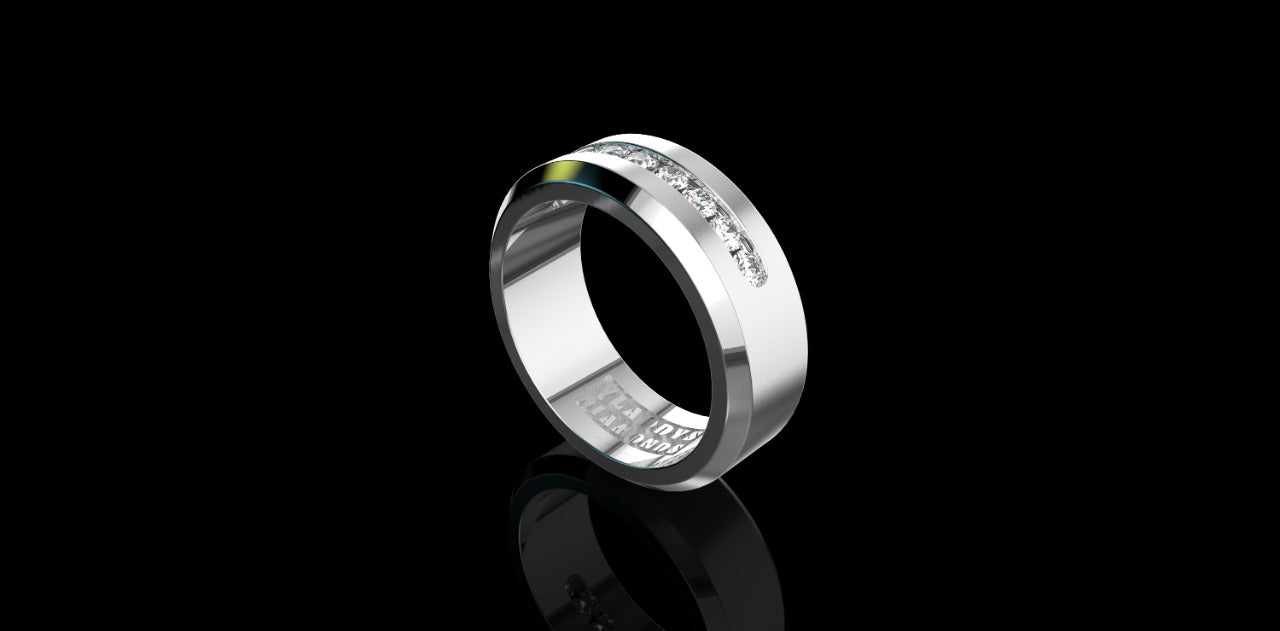 14K WHITE GOLD MENS CUSTOM CHANNEL SET DIAMOND WEDDING BAND RING