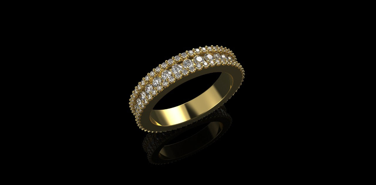 14k yellow gold 3 row channel set diamond eternity band 2.92cts
